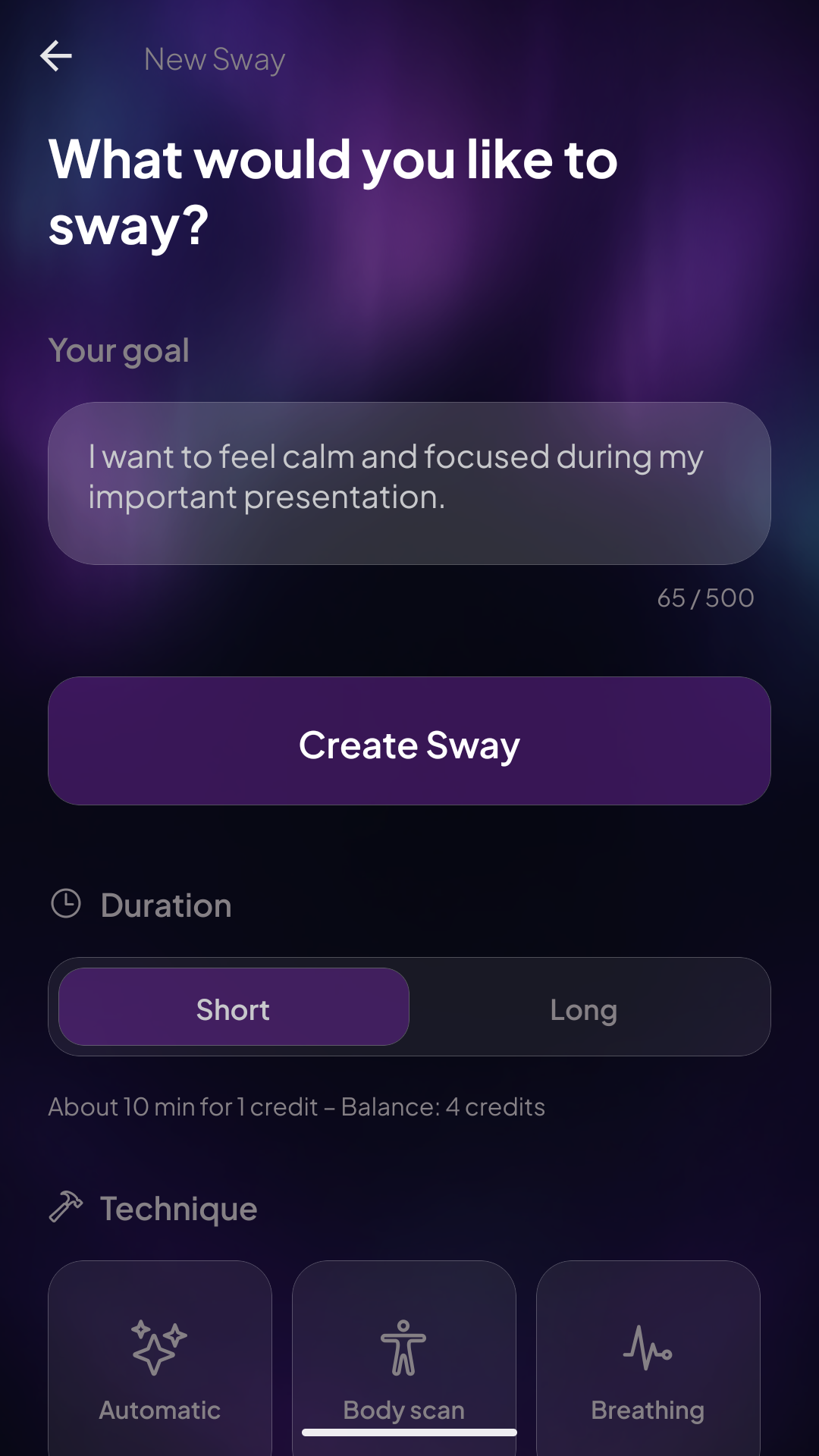 Sway App – Startansicht